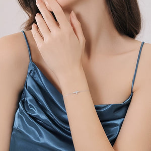 Tiny Moissanite Cross Charm Stacking Bracelet - Perimade & Co.