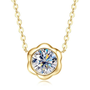 Tiny Moissanite Floral Bezel Pendant Necklace - Perimade & Co.