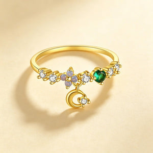 Tiny Moon Dangle Charm CZ Stack Band Ring - Perimade & Co.