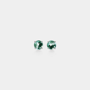 Pair of green gemstone stud earrings on a white background