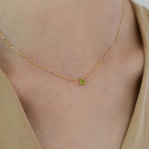 Tiny Olive Green Trillion CZ Pendant Necklace - Perimade & Co.