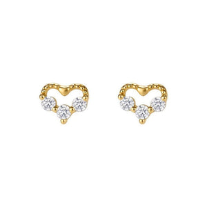 Tiny Open Heart Triple CZ Stone Stud Earrings - Perimade & Co.