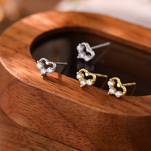 Tiny Open Heart Triple CZ Stone Stud Earrings - Perimade & Co.