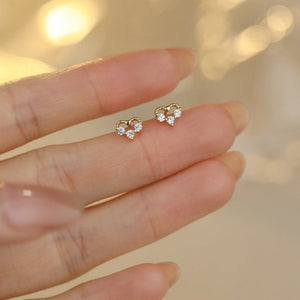 Tiny Open Heart Triple CZ Stone Stud Earrings - Perimade & Co.