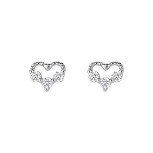 Tiny Open Heart Triple CZ Stone Stud Earrings - Perimade & Co.