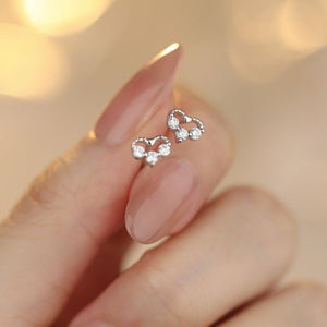 Tiny Open Heart Triple CZ Stone Stud Earrings - Perimade & Co.