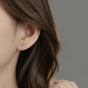 Tiny Open Heart Triple CZ Stone Stud Earrings - Perimade & Co.