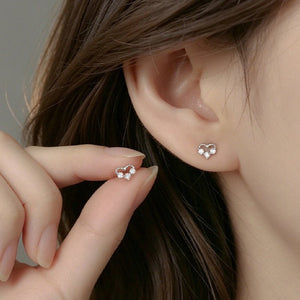 Tiny Open Heart Triple CZ Stone Stud Earrings - Perimade & Co.