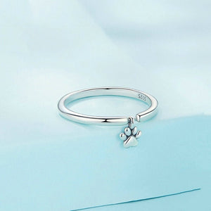 Tiny Paw Print Dangle Charm Stack Band Ring - Perimade & Co.