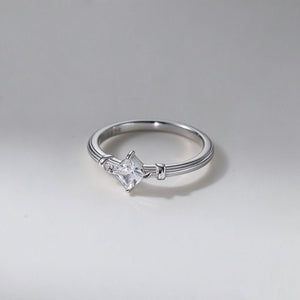 Tiny Princess Cut Solitaire Textured Band Ring - Perimade & Co.