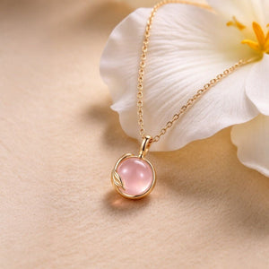 Tiny Rose Quartz Leaf Bezel Charm Necklace - Perimade & Co.
