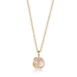 Tiny Rose Quartz Leaf Bezel Charm Necklace - Perimade & Co.