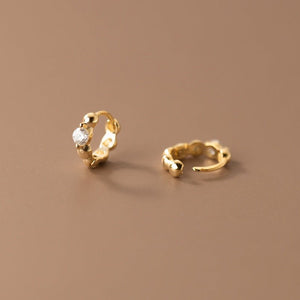 Tiny Round CZ Beaded Huggie Hoop Earrings - Perimade & Co.