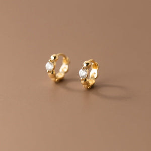 Tiny Round CZ Beaded Huggie Hoop Earrings - Perimade & Co.