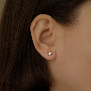 Tiny Round CZ Cushion Beveled Stud Earrings - Perimade & Co.