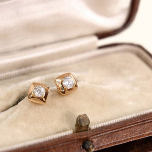 Tiny Round CZ Cushion Beveled Stud Earrings - Perimade & Co.
