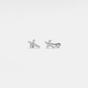 A pair of gold-plated sterling silver earrings featuring a cross design with cubic zirconia accents.