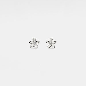 A pair of small, gold-plated sterling silver flower stud earrings on a white background.