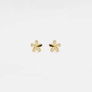 Gold butterfly-shaped earrings on a light beige background