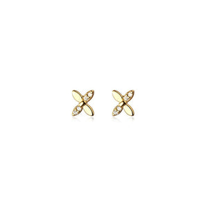 Gold earrings with a cross design on a white background