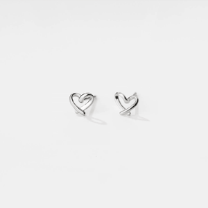 Tiny Small Gold Heart Ribbon Stud Earrings - Perimade & Co.