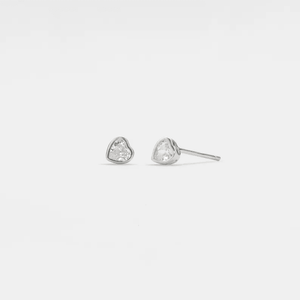 A pair of small, gold-plated heart-shaped stud earrings with cubic zirconia