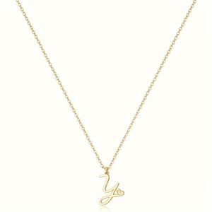 Gold necklace with a 'YO' pendant on a white background
