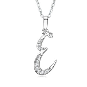 Silver crescent moon pendant necklace with clear stones on a white background