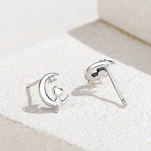 Tiny Small Moon Cat Cartilage Stud Earrings - Perimade & Co.