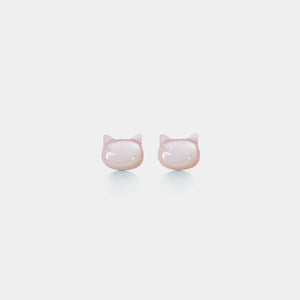 Pair of pink cat-shaped earrings on a white background