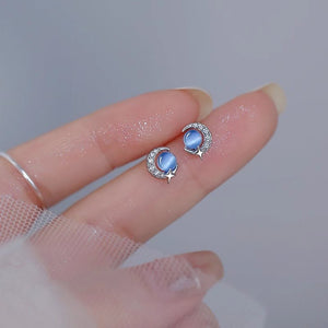 Tiny Small Opal Moon Star Stud Earrings - Perimade & Co.