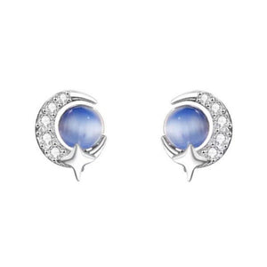 Tiny Small Opal Moon Star Stud Earrings - Perimade & Co.