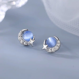 Tiny Small Opal Moon Star Stud Earrings - Perimade & Co.