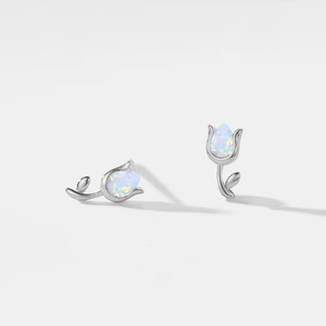 Tiny Small Opal Tulip Flower Stud Earrings - Perimade & Co.