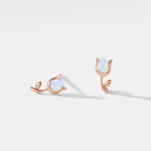 Tiny Small Opal Tulip Flower Stud Earrings - Perimade & Co.