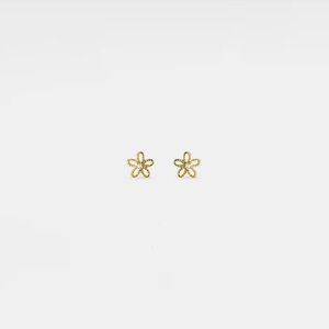 Pair of gold star-shaped earrings on a light gray background