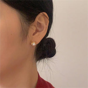 Tiny Small Pearl Bow Wedding Stud Earrings - Perimade & Co.