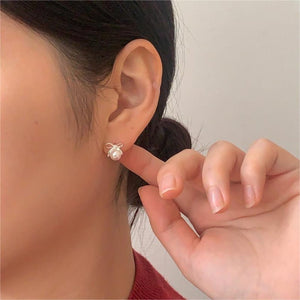 Tiny Small Pearl Bow Wedding Stud Earrings - Perimade & Co.