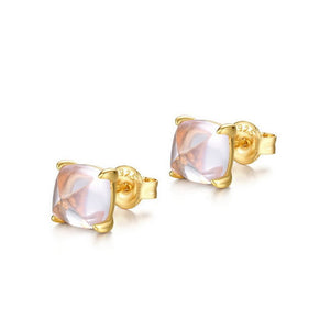 Tiny Small Pink Rose Quartz Stud Earrings - Perimade & Co.