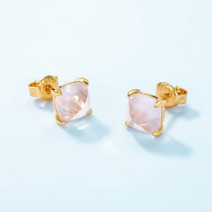 Tiny Small Pink Rose Quartz Stud Earrings - Perimade & Co.