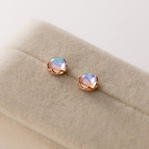Tiny Small Round Moonstone Stud Earrings - Perimade & Co.