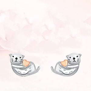 Tiny Small Sea Otter Heart Stud Earrings - Perimade & Co.