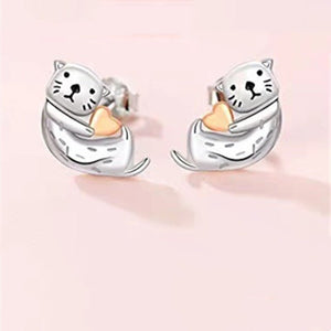 Tiny Small Sea Otter Heart Stud Earrings - Perimade & Co.