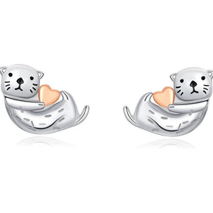 Tiny Small Sea Otter Heart Stud Earrings - Perimade & Co.