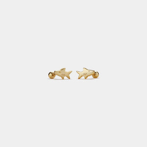 Gold star-shaped earrings on a white background