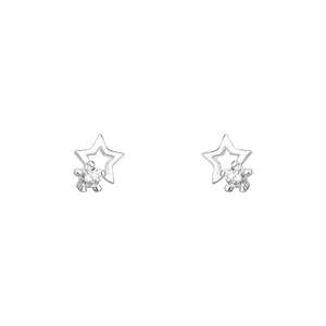Star-shaped earrings with a clear gemstone on a white background