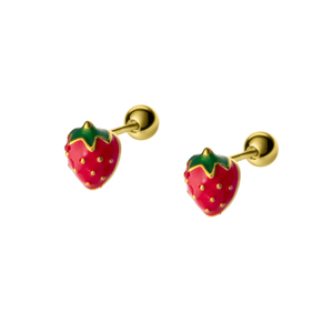 Strawberry-shaped earrings on a white background