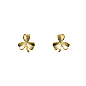 Gold shamrock earrings on a white background