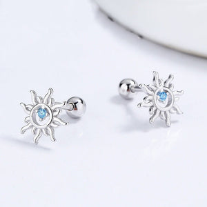 Tiny Sunburst Blue CZ Cartilage Stud Earrings - Perimade & Co.