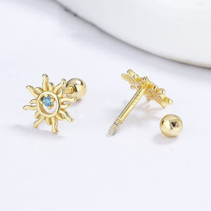 Tiny Sunburst Blue CZ Cartilage Stud Earrings - Perimade & Co.